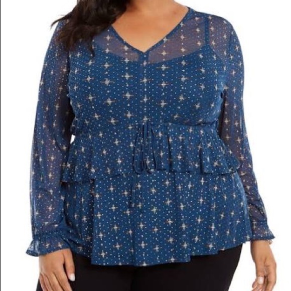 NWOT Style & Co Blue Sheer Ruffled Top Sz 2X - Picture 1 of 9